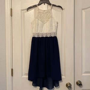 Junior dress, size 1, white and navy.
